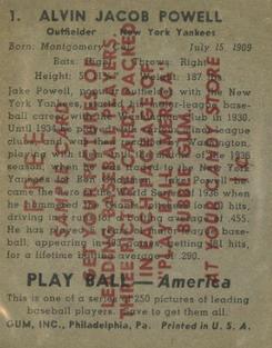 1939 Play Ball - Samples #1 Jake Powell Back