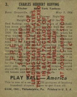 1939 Play Ball - Samples #3 Red Ruffing Back