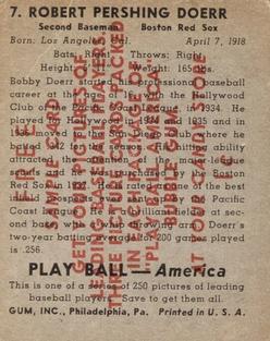 1939 Play Ball - Samples #7 Bobby Doerr Back