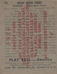 1939 Play Ball - Samples #79 Jo-Jo Moore Back