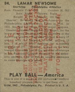 1939 Play Ball - Samples #84 Lamar Newsome Back
