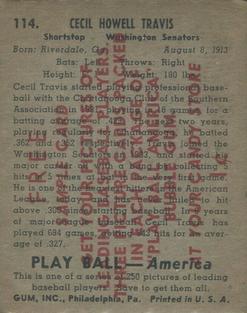 1939 Play Ball - Samples #114 Cecil Travis Back