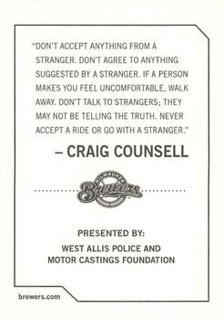 2009 Milwaukee Brewers Police - West Allis Police & Motor Castings Foundation #NNO Craig Counsell Back
