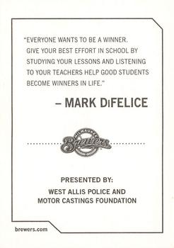 2009 Milwaukee Brewers Police - West Allis Police & Motor Castings Foundation #NNO Mark DiFelice Back