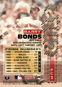 1996 Stadium Club - Prime Cuts Members Only #PC2 Barry Bonds Back
