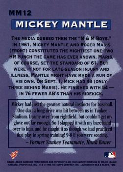 1996 Stadium Club - Mickey Mantle Members Only #MM12 Mickey Mantle Back