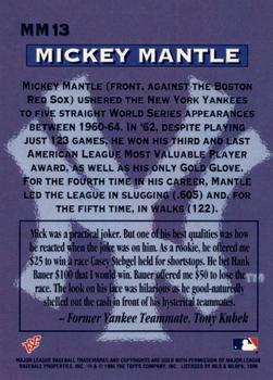 1996 Stadium Club - Mickey Mantle Members Only #MM13 Mickey Mantle Back