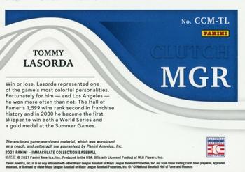 2021 Panini Immaculate Collection - Clearly Clutch Materials Gold #CCM-TL Tommy Lasorda Back