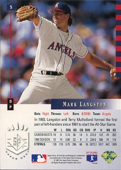 1993 SP #5 Mark Langston Back