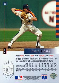 1993 SP #29 Craig Biggio Back