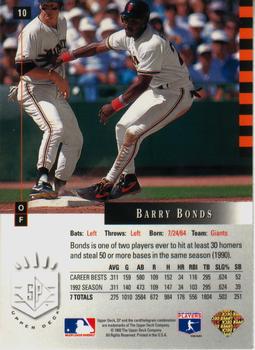 1993 SP #10 Barry Bonds Back