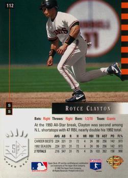 1993 SP #112 Royce Clayton Back