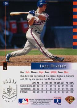 1993 SP #150 Todd Hundley Back