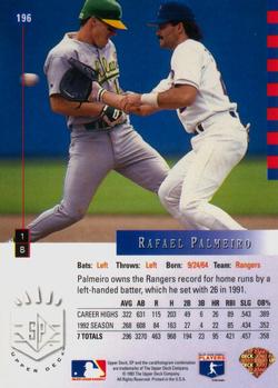 1993 SP #196 Rafael Palmeiro Back