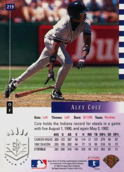 1993 SP #219 Alex Cole Back
