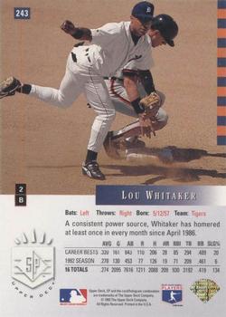 1993 SP #243 Lou Whitaker Back
