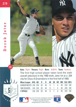 1993 SP #279 Derek Jeter Back