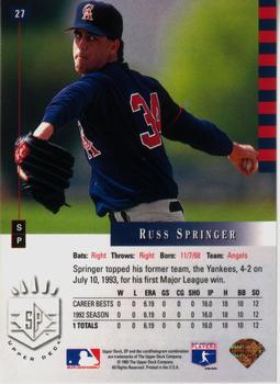1993 SP #27 Russ Springer Back