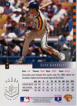 1993 SP #34 Luis Gonzalez Back