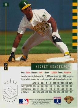 1993 SP #40 Rickey Henderson Back
