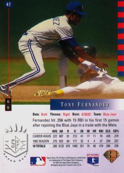 1993 SP #47 Tony Fernandez Back