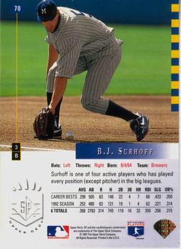 1993 SP #70 B.J. Surhoff Back