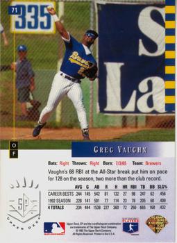 1993 SP #71 Greg Vaughn Back