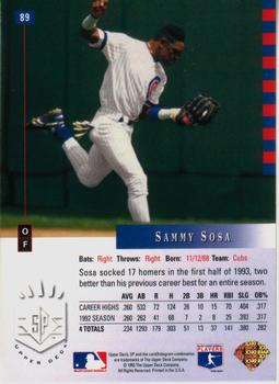 1993 SP #89 Sammy Sosa Back