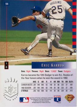 1993 SP #94 Eric Karros Back
