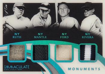 2021 Panini Immaculate Collection - Monuments Platinum #M-NY Whitey Ford / Babe Ruth / Mariano Rivera / Mickey Mantle Front