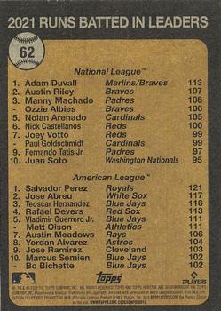 2022 Topps Heritage #62 2021 Runs Batted In Leaders (Adam Duvall / Salvador Perez) Back