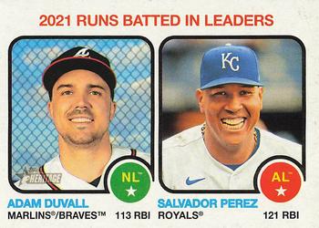 2022 Topps Heritage #62 2021 Runs Batted In Leaders (Adam Duvall / Salvador Perez) Front