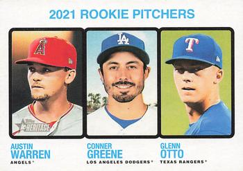 2022 Topps Heritage #70 2021 Rookie Pitchers (Austin Warren / Conner Greene / Glenn Otto) Front