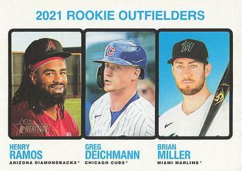 2022 Topps Heritage #71 2021 Rookie Outfielders (Henry Ramos / Greg Deichmann / Brian Miller) Front