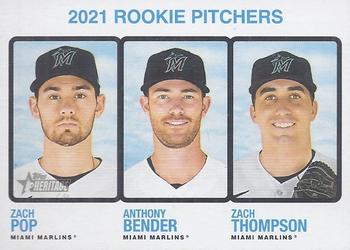 2022 Topps Heritage #73 2021 Rookie Pitchers (Zach Pop / Anthony Bender / Zach Thompson) Front