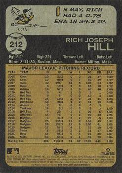 2022 Topps Heritage #212 Rich Hill Back