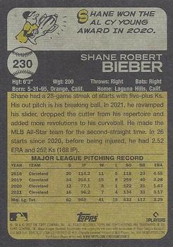 2022 Topps Heritage #230 Shane Bieber Back