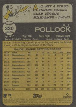 2022 Topps Heritage #330 A.J. Pollock Back