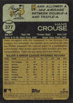 2022 Topps Heritage #377 Hans Crouse Back