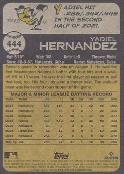 2022 Topps Heritage #444 Yadiel Hernandez Back