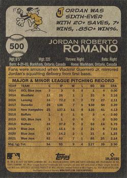 2022 Topps Heritage #500 Jordan Romano Back