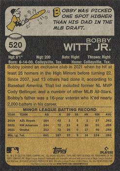 2022 Topps Heritage #520 Bobby Witt Jr. Back
