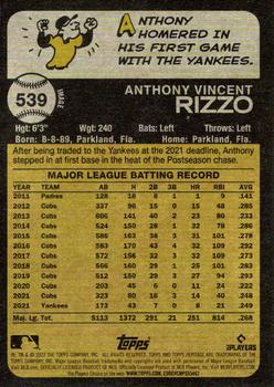 2022 Topps Heritage #539 Anthony Rizzo Back