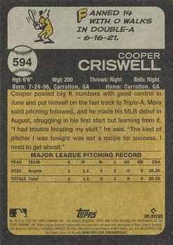 2022 Topps Heritage #594 Cooper Criswell Back