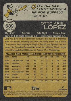 2022 Topps Heritage #639 Otto Lopez Back