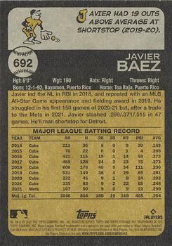 2022 Topps Heritage #692 Javier Baez Back