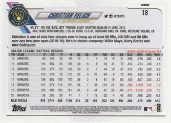 2021 Topps Chrome - Pink Refractor #18 Christian Yelich Back
