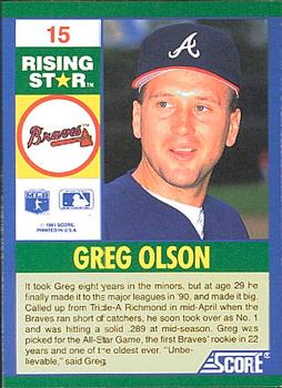 1991 Score 100 Rising Stars #15 Greg Olson Back