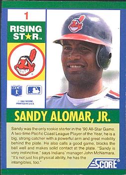 1991 Score 100 Rising Stars #1 Sandy Alomar, Jr. Back