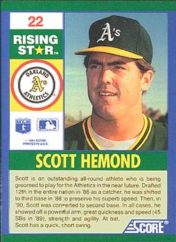 1991 Score 100 Rising Stars #22 Scott Hemond Back